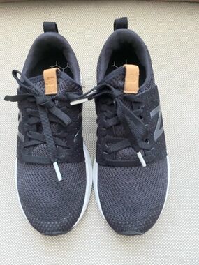 New Balance Fresh Foam Black Knit Women’s Sneakers w/White Sole & Tan Pull Tabs